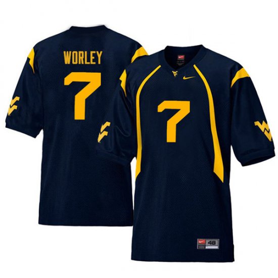 Men's West Virginia Mountaineers NCAA #7 Daryl Worley Navy Authentic Nike Retro Stitched College Football Jersey GH15R64YV